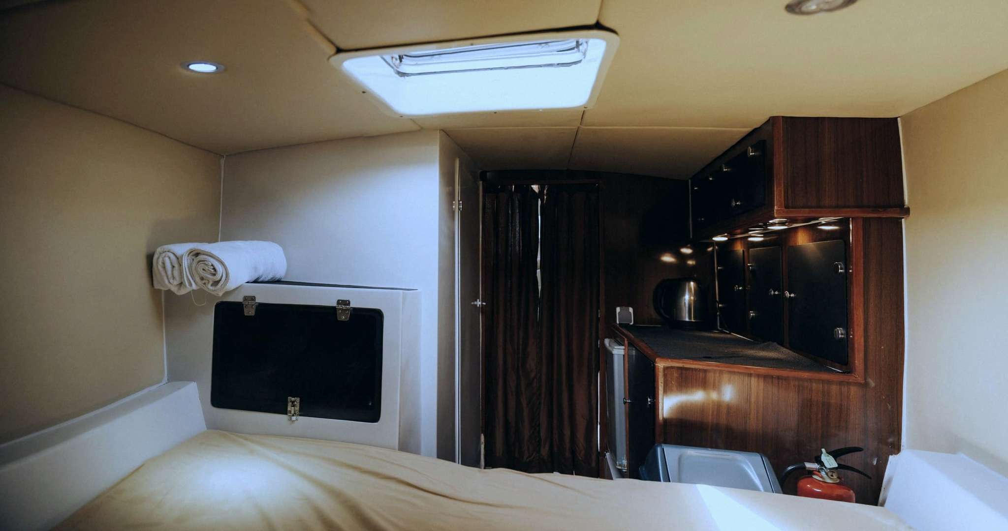 Wide view of the main cabin on Freedom Yacht