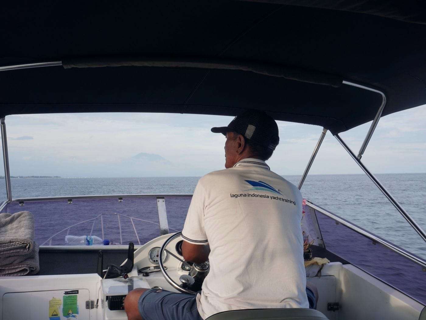 View from the deck of a yacht departing Serangan Harbour, Bali